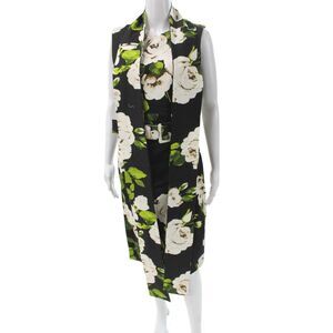 Samantha Sung Women Jacket Dress Black Floral Mid-Calf Sleeveless Size 8